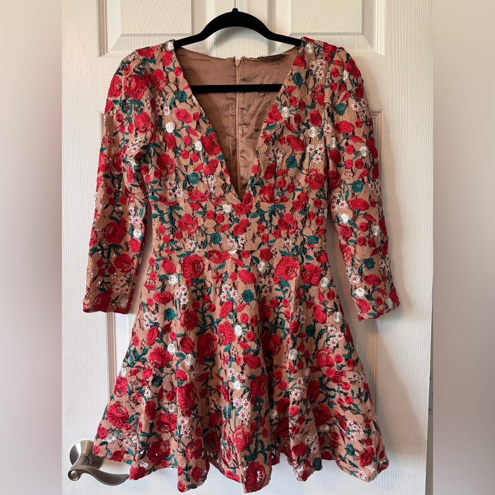 Lovers + Friends Revolve Red Fit and Flare Long Sleeve Mini  Dress